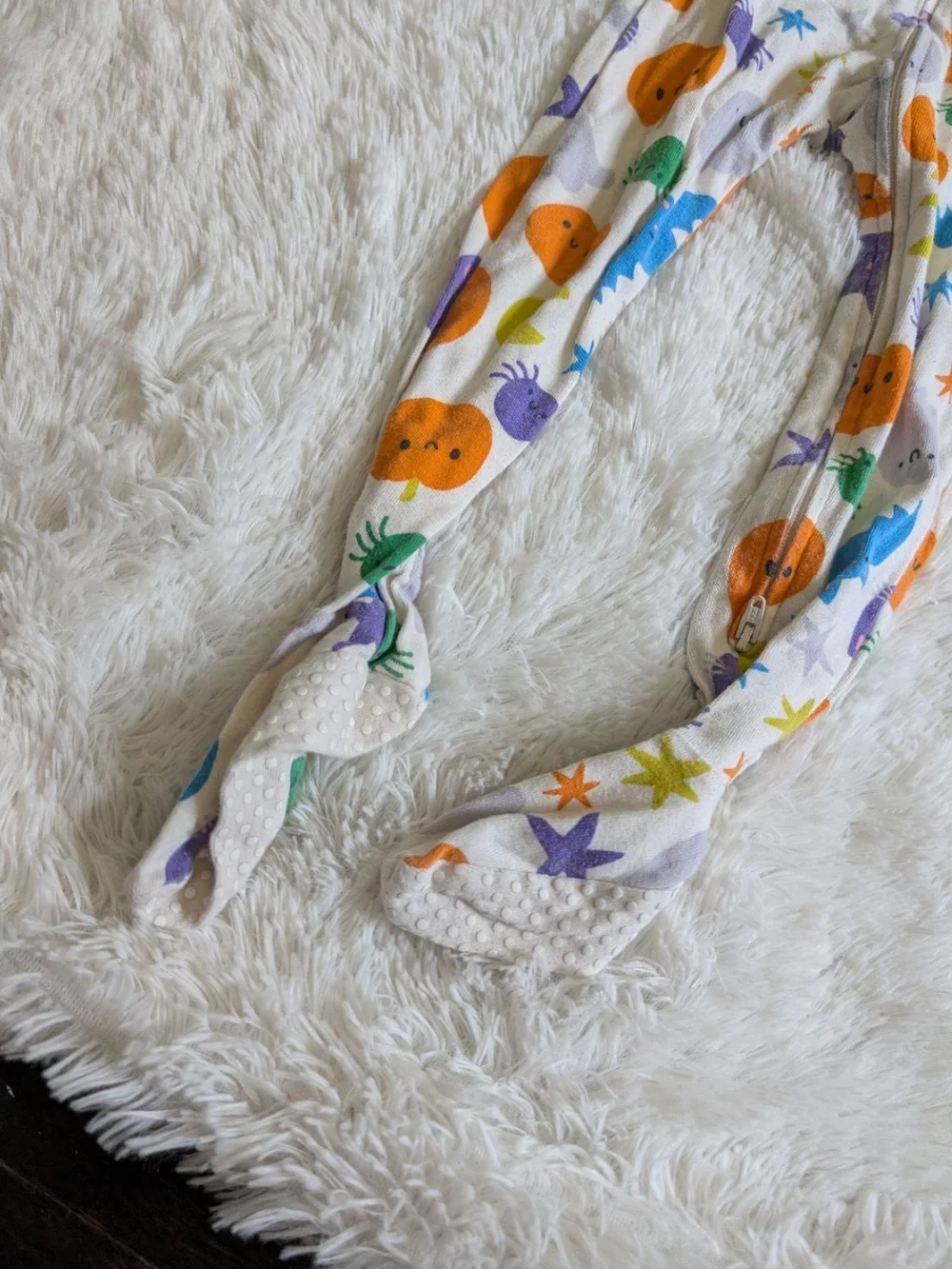 Old Navy 100% Cotton White Halloween Pumpkin Footed One Piece Zipper Pajama 2T